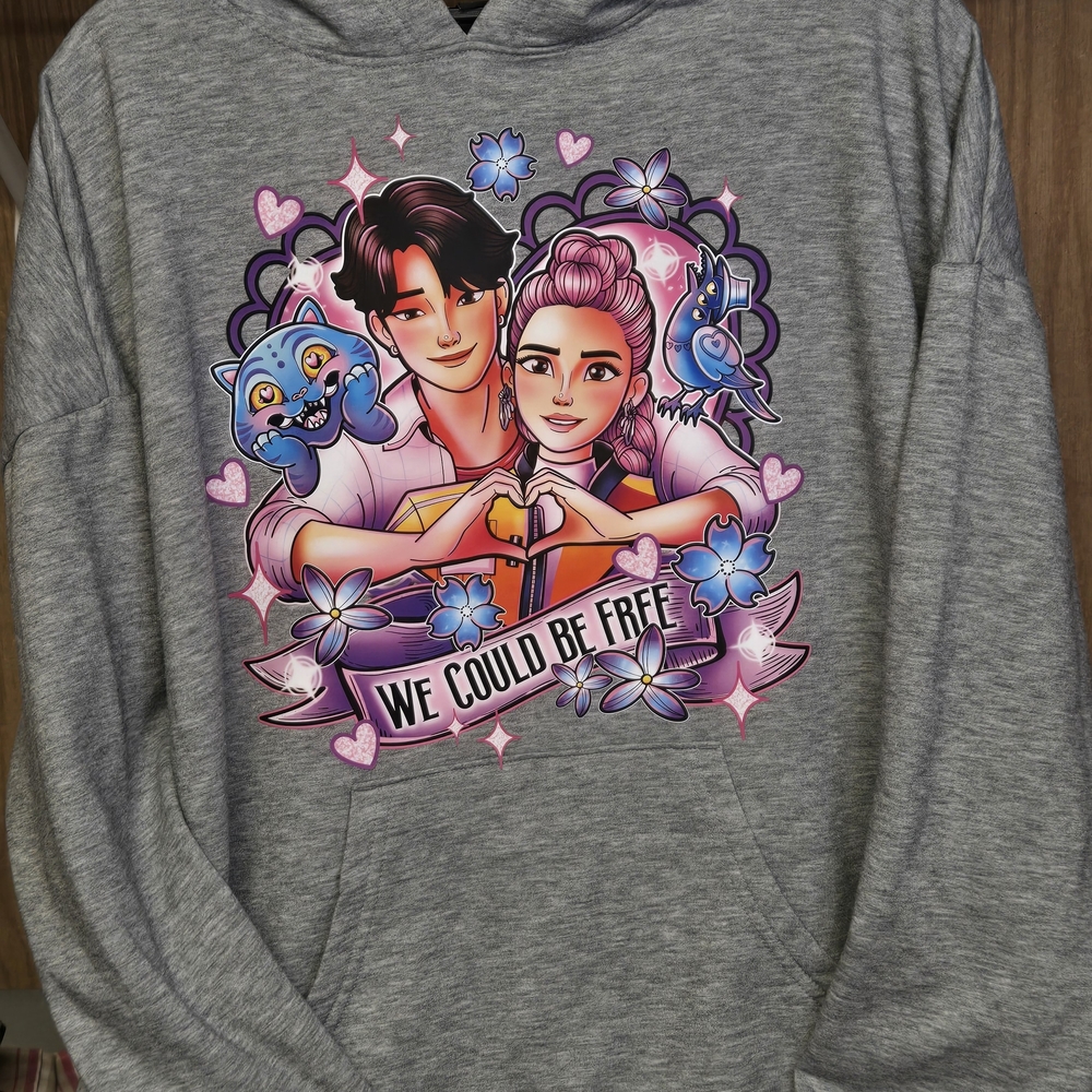 UPCYCLED HOOD. Athletic Works Gray Hoodie with Colorful Pink Purple Blue Graphic